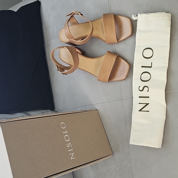 NIB NISOLO Stella Go To Block Heel Sandals In Almond - Picture 6 of 11